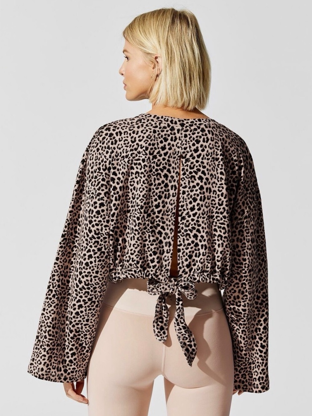 Varley Leopard Print Cropped Long Sleeve Top